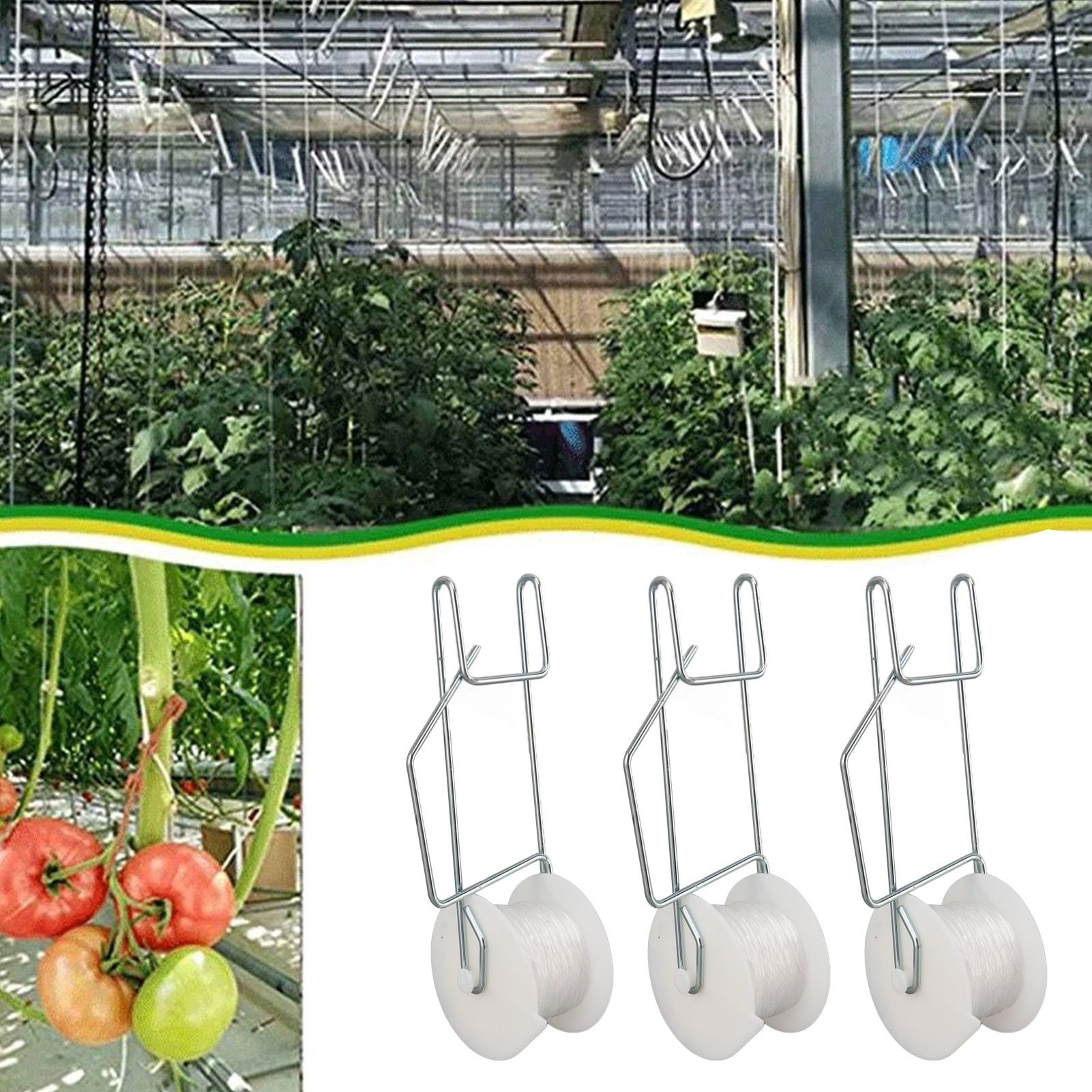 Gardening Tools Essential - ตะขอเกี่ยวต้นมะเขือเทศ 6-50 ชิ้น พร้อมเชือกยาว 15 เมตร